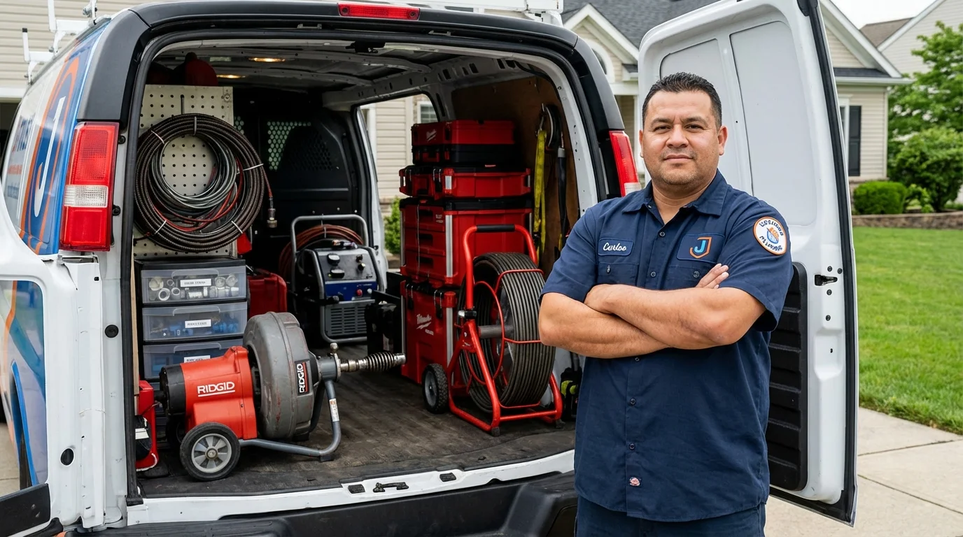Professional drain cleaning equipment and Johns Plumbing LLC plumber in Bangor