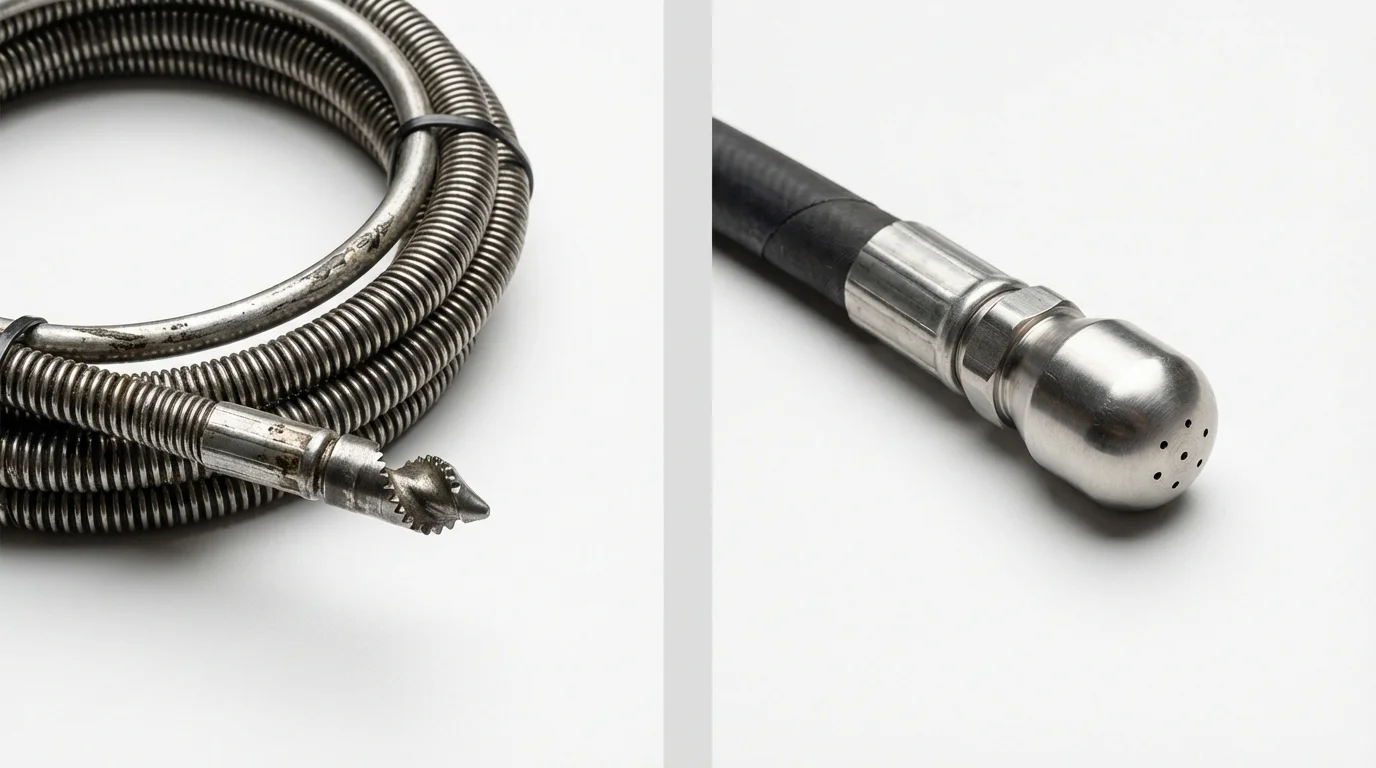 Drain snake cable and hydro jetting nozzle used for drain cleaning in Bangor, PA