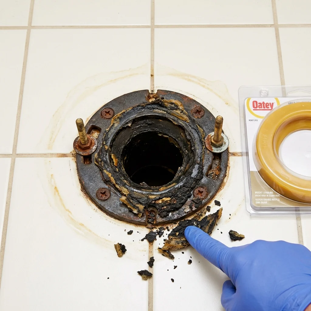 Failed wax ring showing water seepage at the base of a toilet in a Bangor, PA home