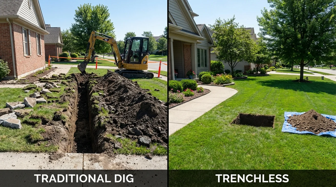 Trenchless sewer repair with minimal yard damage versus traditional excavation in Bangor, PA